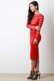 Mesh Stripe Belted Bodycon Twofer Dress