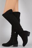 Faux Suede Pointy Toe Low Heel Over The Knee Boots