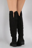 Faux Suede Pointy Toe Low Heel Over The Knee Boots