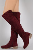 Faux Suede Pointy Toe Low Heel Over The Knee Boots