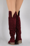 Faux Suede Pointy Toe Low Heel Over The Knee Boots