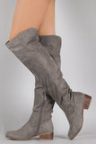 Faux Suede Pointy Toe Low Heel Over The Knee Boots