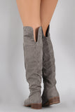 Faux Suede Pointy Toe Low Heel Over The Knee Boots