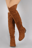 Faux Suede Pointy Toe Low Heel Over The Knee Boots