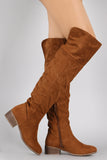 Faux Suede Pointy Toe Low Heel Over The Knee Boots