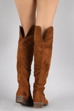 Faux Suede Pointy Toe Low Heel Over The Knee Boots