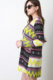 Tribal Long Sleeves Mini Shift Dress