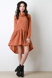 Tiered Turtleneck Long Sleeves High Low Dress