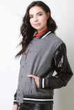 Sequin Sleeves Wool Letterman Jacket