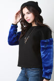 Faux Fur Sleeves Neoprene Sweatshirt