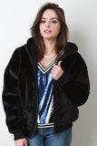 Faux Fur Jersey Hoodie Jacket