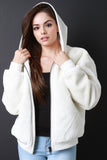 Faux Fur Jersey Hoodie Jacket