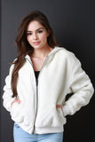 Faux Fur Jersey Hoodie Jacket