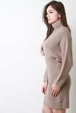 Rib Knit Turtleneck Dolman Sleeve Dress