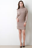 Rib Knit Turtleneck Dolman Sleeve Dress