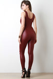 Knee Slit Vegan Leather Jumpsuit