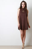 Faux Suede Mock Neckline Shift Dress