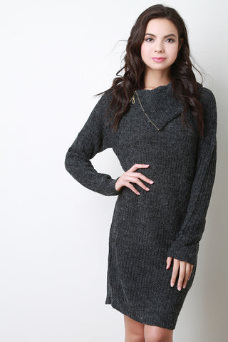 Zipper Turtleneck Sweater Dress