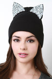 Rhinestone Cat Ear Beanie