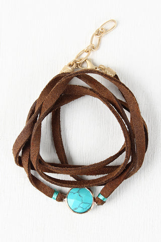 Turquoise And Suede Cord Wrap Bracelet