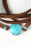 Turquoise And Suede Cord Wrap Bracelet