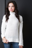 Thick Boarder Rib Knit Turtle Neck Top