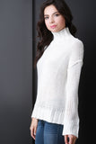 Thick Boarder Rib Knit Turtle Neck Top