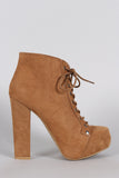 Qupid Suede Lace Up Heeled Platform Booties