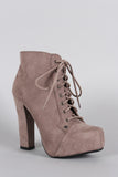 Qupid Suede Lace Up Heeled Platform Booties