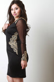 Metallic Lace Mesh Sleeve Dress