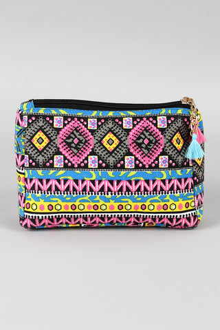 Multicolor Pattern Canvas Zipper Pouch